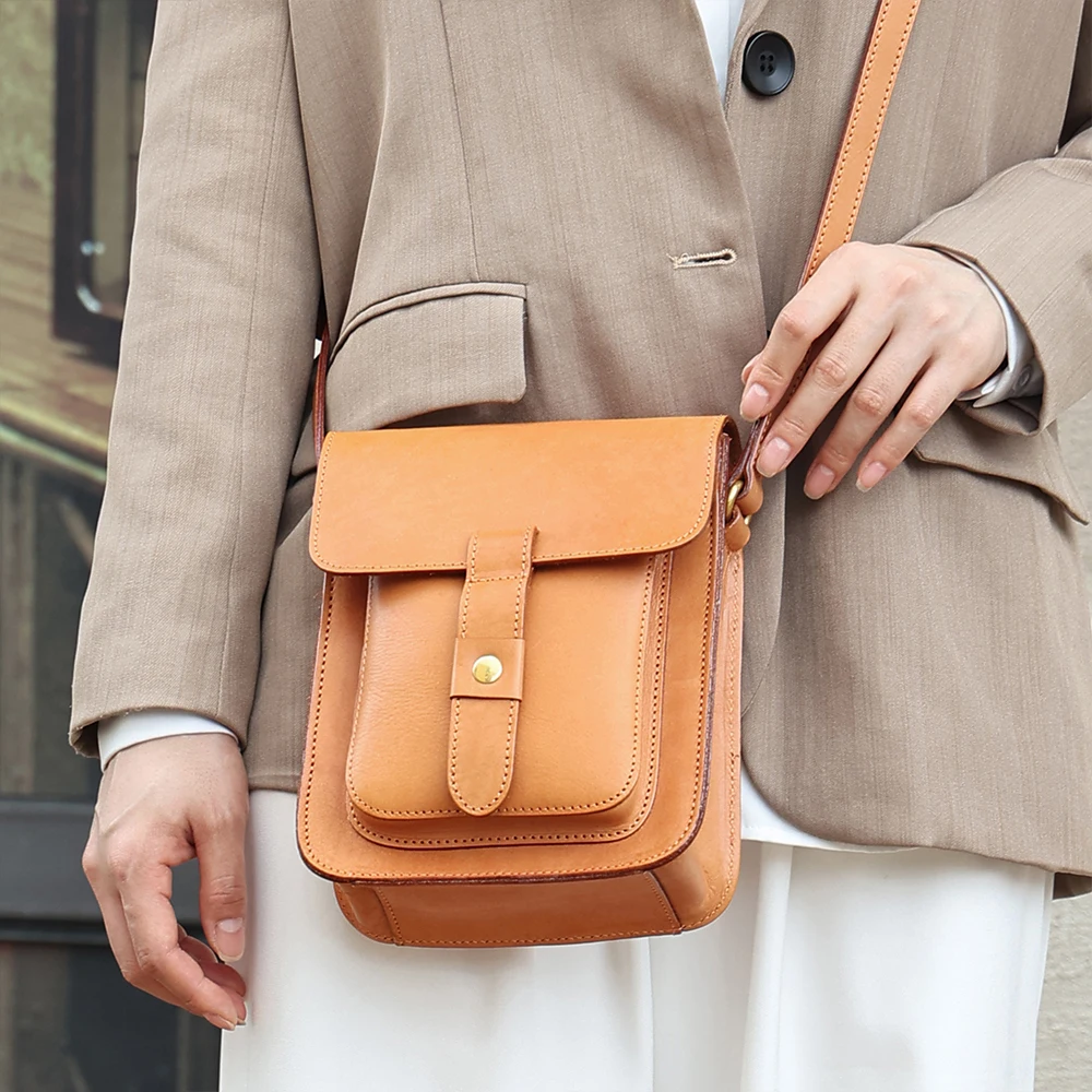 New Crossbody Bag Women's Genuine Leather Shoulder Bag Retro Crossbody Bag Large Capacity Bag Plant Tanned Leather girl's Bag