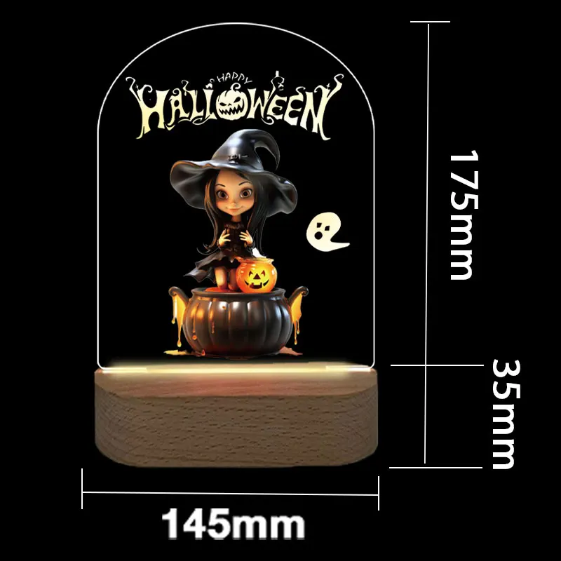 Veilleuse LED USB personnalisée, impression de documents, base en bois, veilleuse pour la maison, la chambre des mères et des bébés, décoration d'Halloween