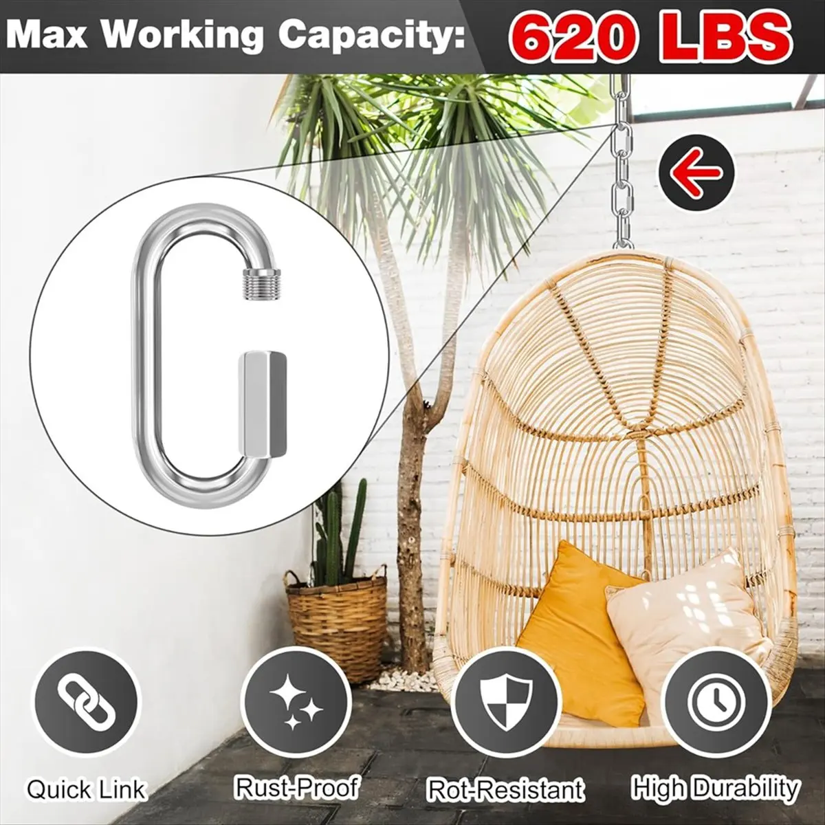 【TODAY-BUY】M6-20Pcs Quick Links Chain Connectors, 1/4In Galvanized Chain Locking Carabiners Hooks, 620LBS Heavy Duty Thread Clip