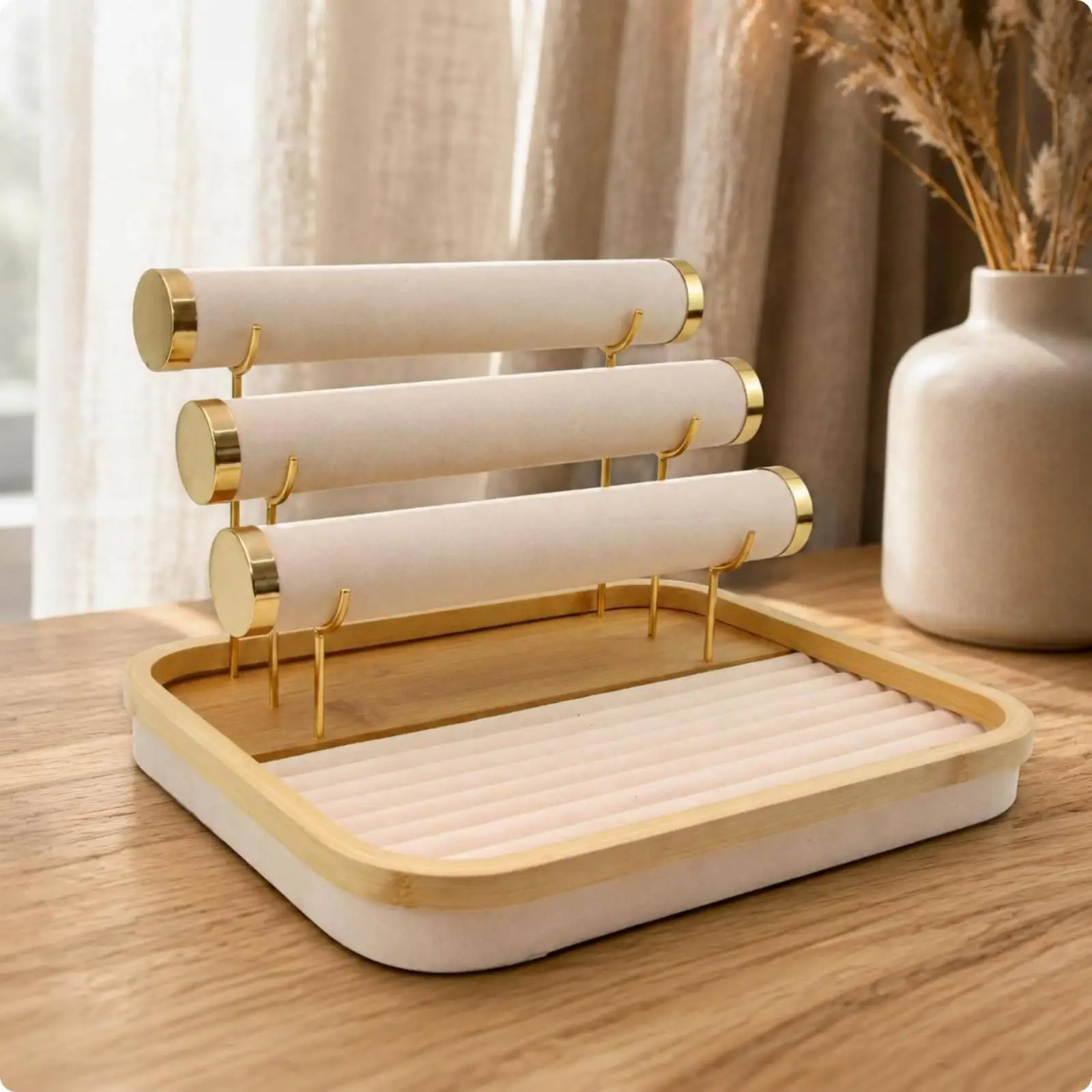 Bamboo Jewelry Holder Multifunctional Display Stand for Necklace Bracelet Earrings Storage Organizer