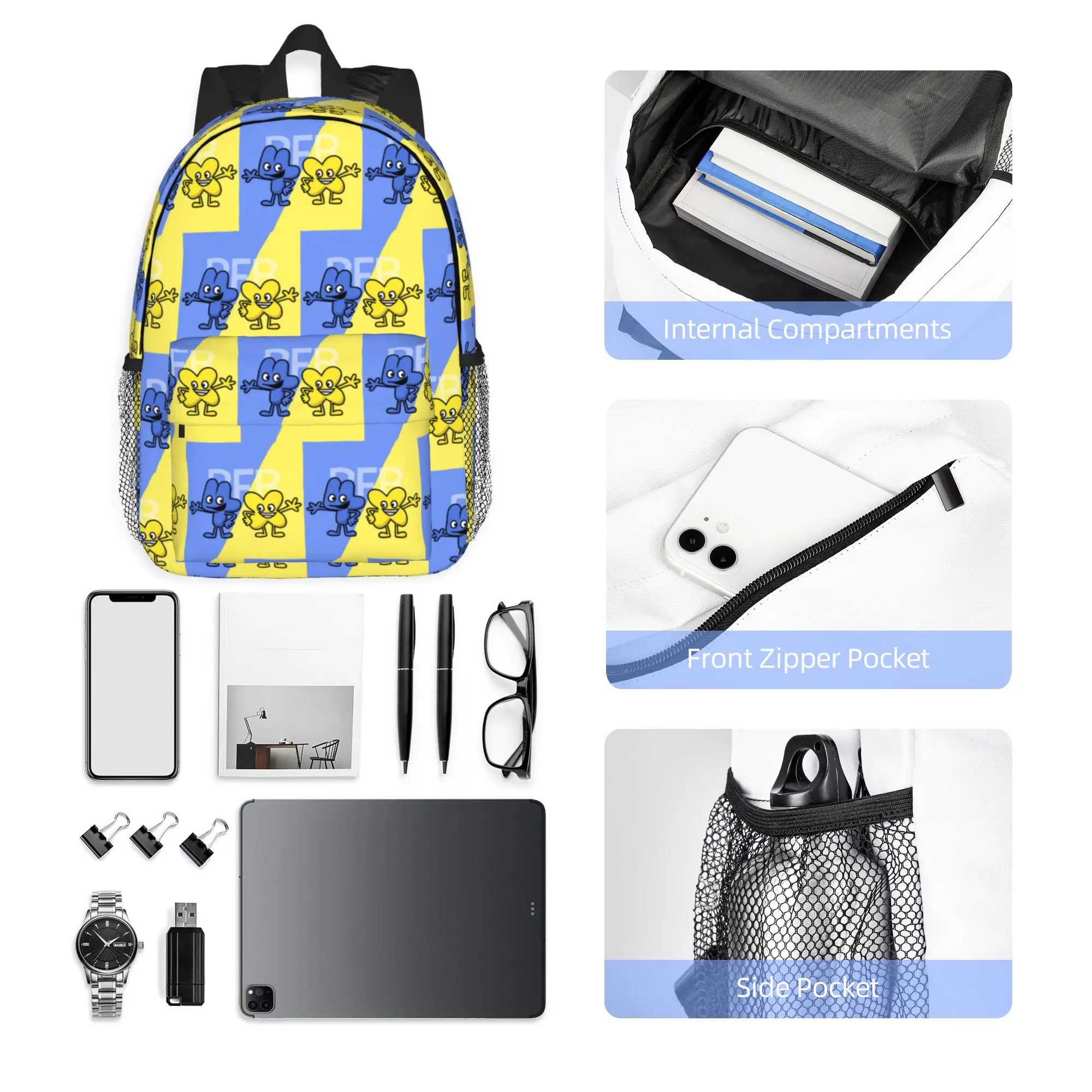 BFDI 4 and X design Backpack Hot Sale Daypack Large Capacity Boys Girls BookBag Shoulder Bags for Men Women School Bag