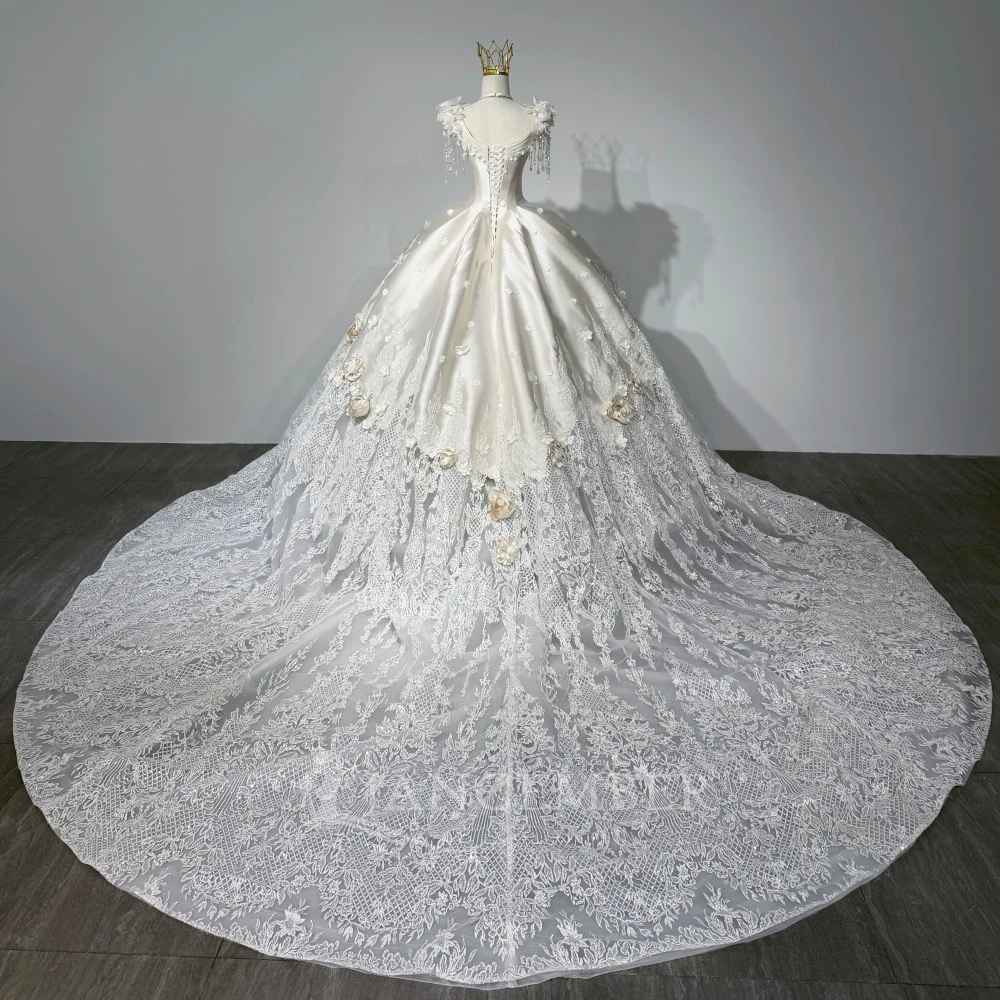 Customized High Quality Lace Wedding Dresses Ball Gown Sequins Sleeveless Tassel Wedding Gowns Bridal Gowns Vestidos De Novia