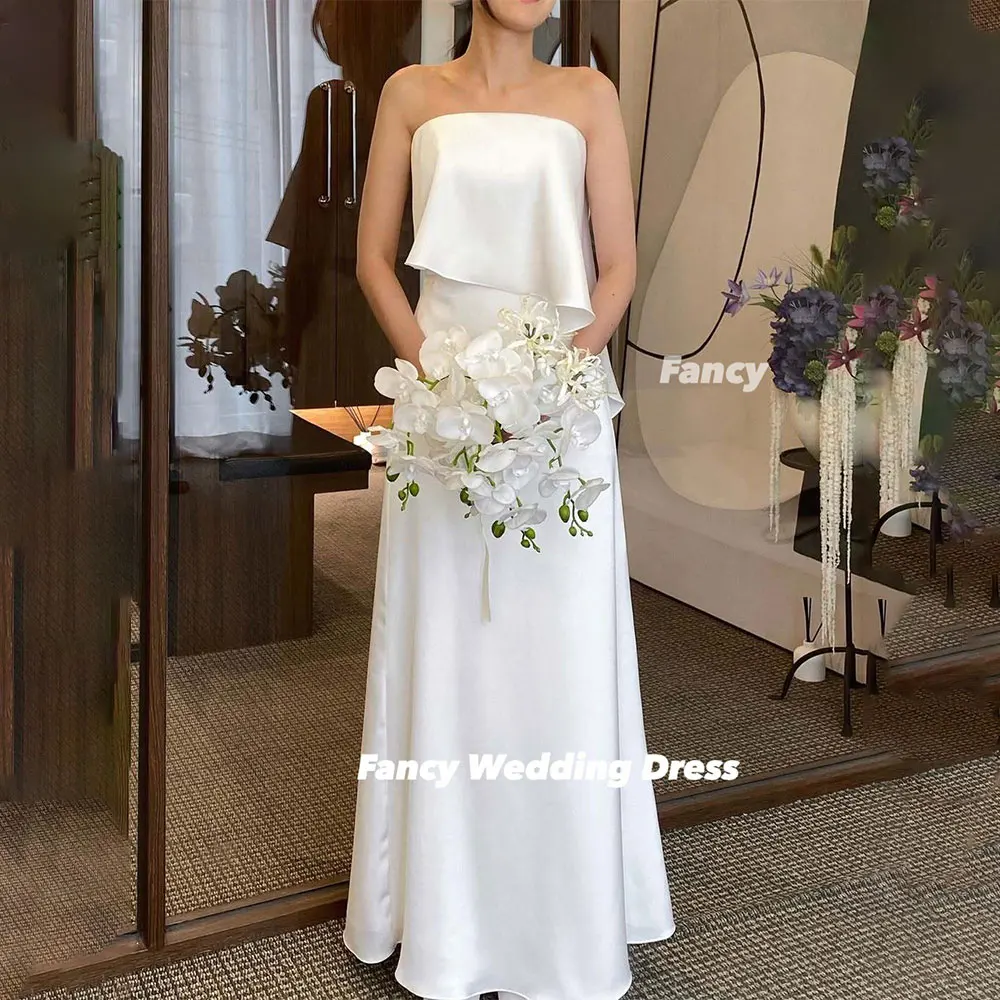 Fancy High Quality Korea Wedding Dress A Line Soft Satin Bridal Gown Sleeveless Customized Evening Party Dresses