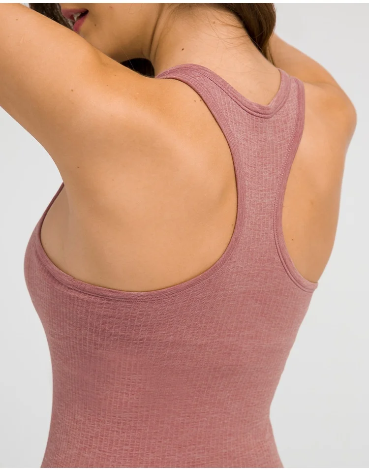 Almohadilla de pecho extraíble para hombros excavados con cuello en U para mujer, chaleco de fitness de yoga transpirable elástico sin espalda, sujetador sin mangas con logotipo