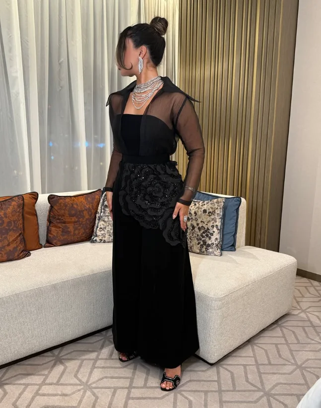 Vestido de noche de graduación para mujer, personalizado, de alta calidad, con mangas completas, sin tirantes, hasta el tobillo, con cremallera y cuentas