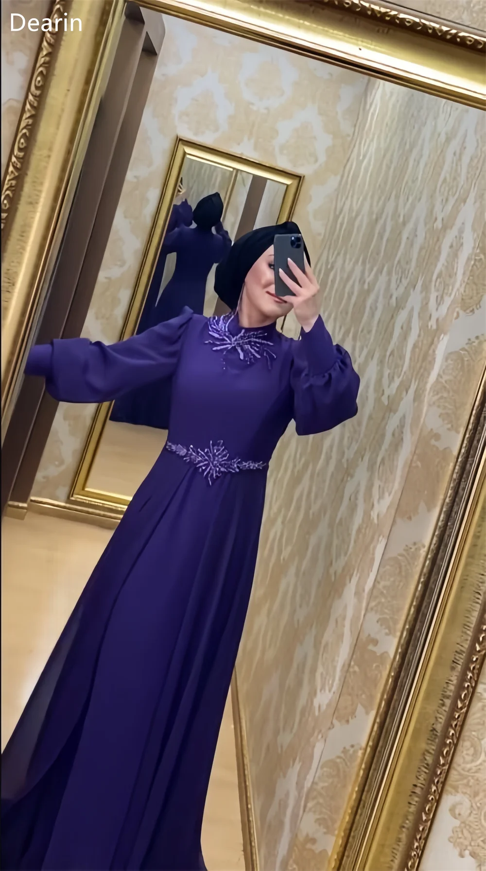 Customized Formal Gown Dearin High Collar A-line Floor Length Skirts Draped Applique Bespoke Occasion Dresses Evening Saudi Arab