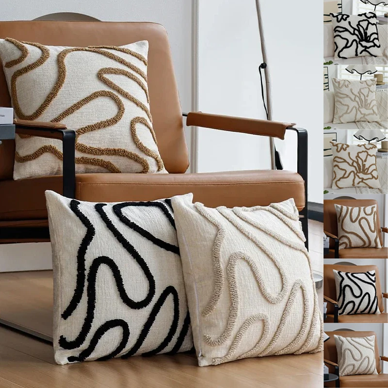 

Geometric Pattern Chenille Fabric Sofa Pillowcase Bohemian Style Bedroom Decoration 3D Printed Pillow Cover Soft and Comfortable