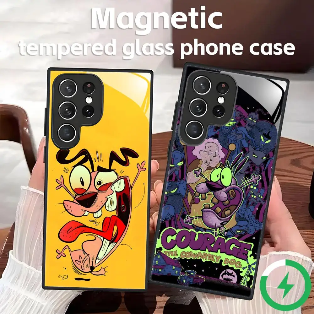 Coque de téléphone Courage the C-Cowardly D-DogS pour Samsung S26 S25 S24 S23 S22 S21 S20 Plus Ultra Note20, coque magnétique en verre