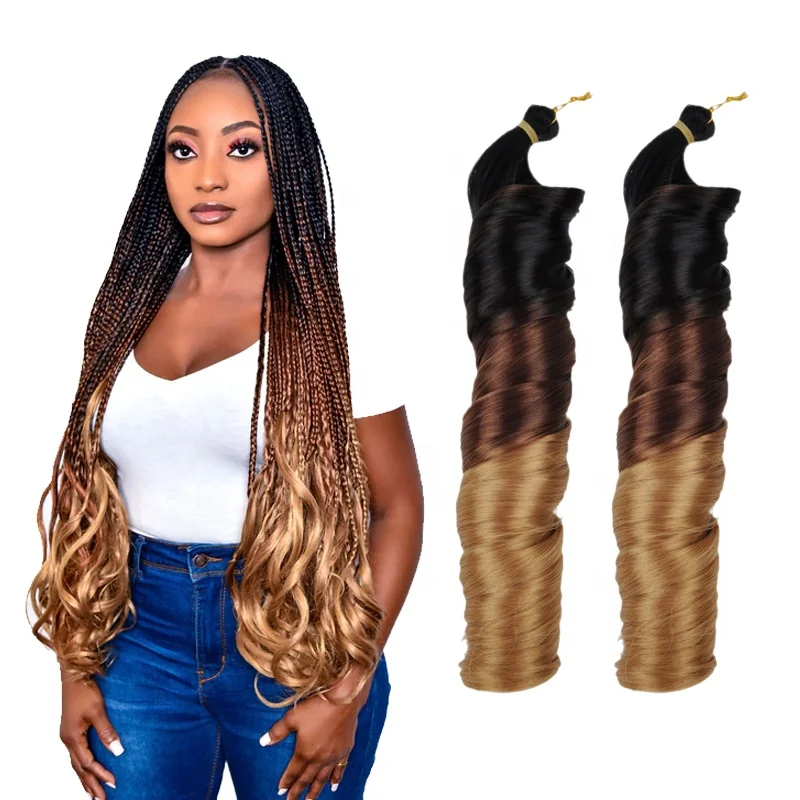 Extensiones de cabello trenzado rizado francés sintético a granel, trenzas de ganchillo de 22 pulgadas, onda suelta de alta temperatura