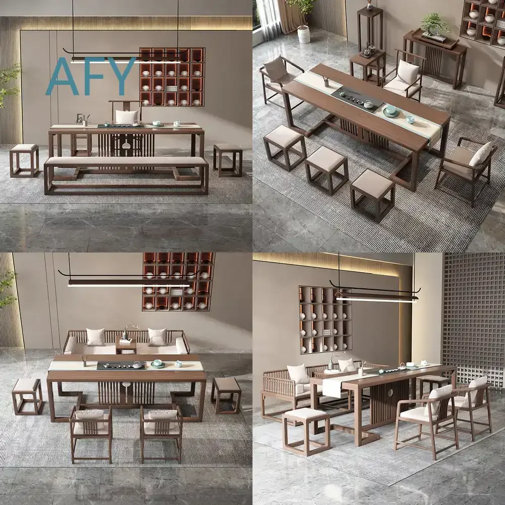New Chinese Style Office Tea Table and Chair Set for Zen Tea Room Coffee Table for Light Luxury Living Room Solid Wood Tea