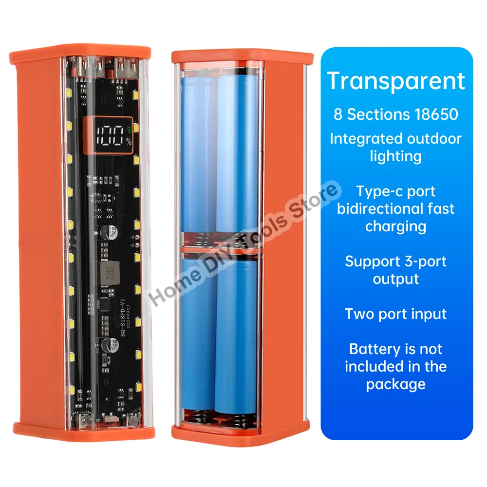 8x18650 DIY Power Bank Case 22.5W LED Light Digital Display Fast Charging Portable Removable Power Box For Huawei Xiaomi Sumsung