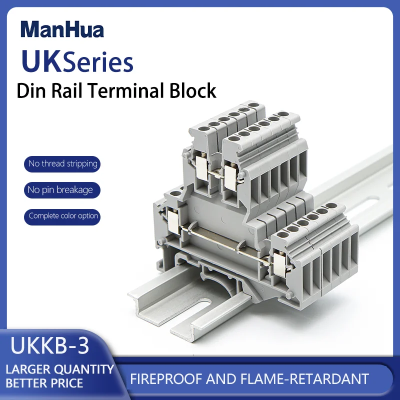 ManHua 10Pcs UKKB-3 Double Level Screw Connector 2.5 mm² Wire Plug Electrical Universal DIN Rail 2 Level Terminal Block