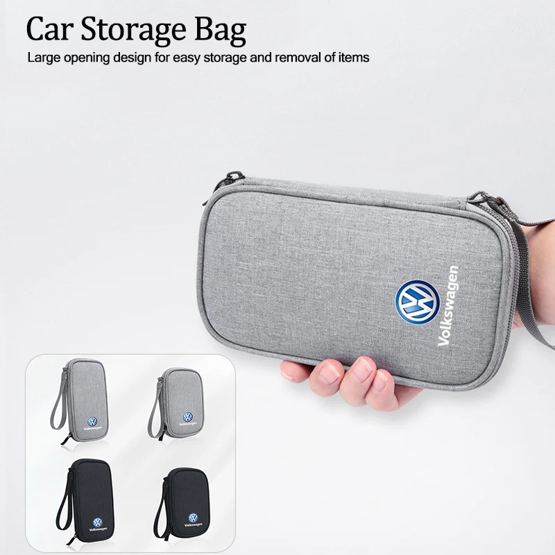 Car Travel Storage Bag Keys Earphone Card Pouch Zipper Portable Storage Box For Volkswagen VW Golf Amarok T5 Phaeton Passat Polo