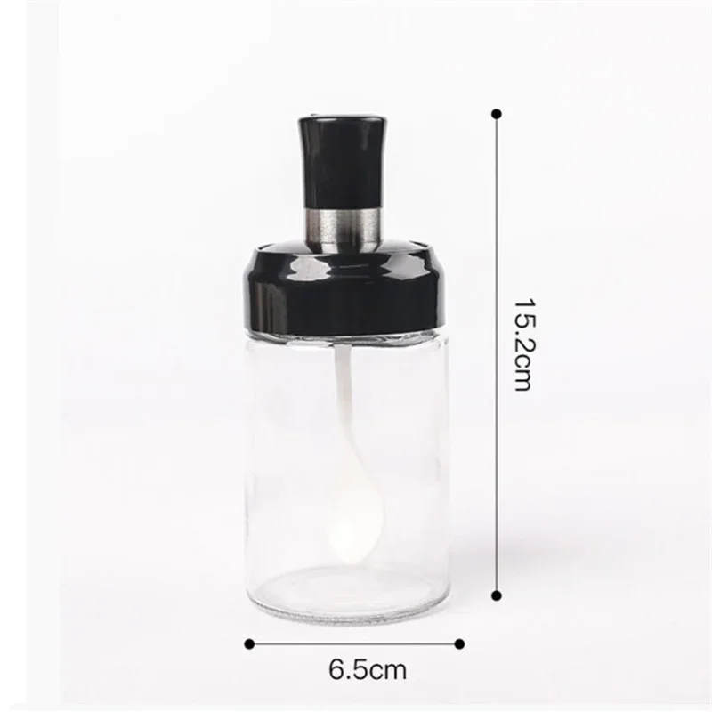 Spice Jar Spoon Cap Sealed Seasoning Bottle Glass Seasoning Bottle Container Salt Sugar Pepper Oliver Oil Storage Kitchen Tool