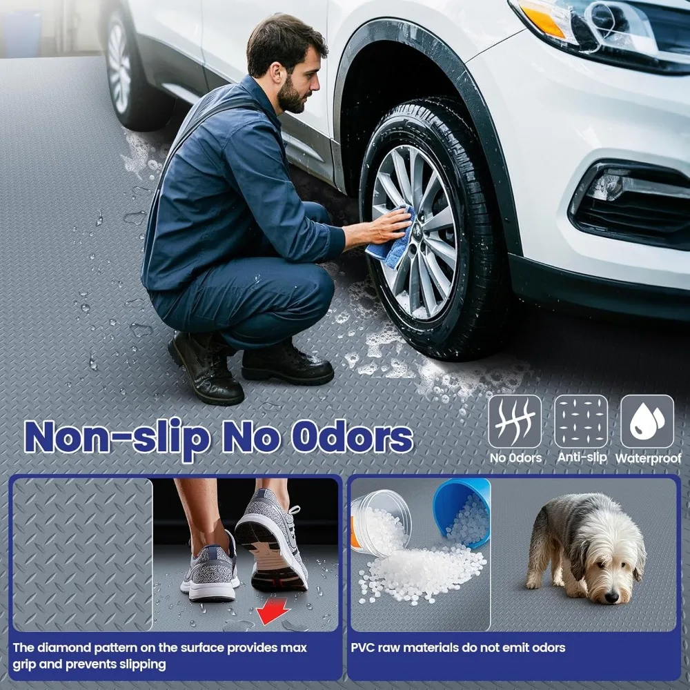 Heavy-Duty PVC Garage Floor Mats 7.5x17FT Diamond Plate Anti-Slip Waterproof Flooring Roll for Underneath Vehicles and Equipment