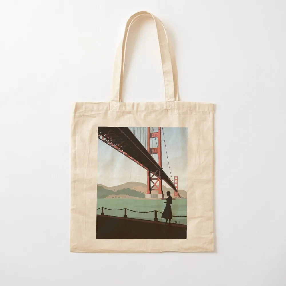 Vertigo Golden Bridge Illustration by Burroi Tote Bag tote bags aesthetic Canvas screen Canvas