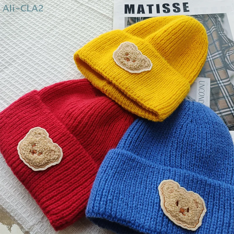 Cute Cartoon Bear Soft Warm Baby Beanies Knitted Hats For Toddler Children Embroidery Fall Winter Cap Girls Boys Crochet Hats image 5