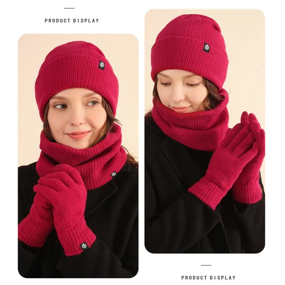 Gifts Warm Fleece Beanie Hat Scarf Gloves Cold Weather Casual Touch Screen Gloves Soft Knit Winter Hat for Women Men