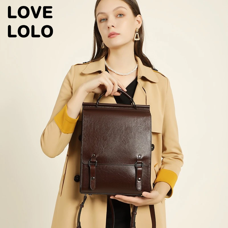 حقيبة ظهر من جلد البقر الأصلي للنساء حقيبة كمبيوتر محمول مدرسية Preppy حقيبة كتف كلاسيكية للكلية البريطانية حقيبة كتف للطلاب