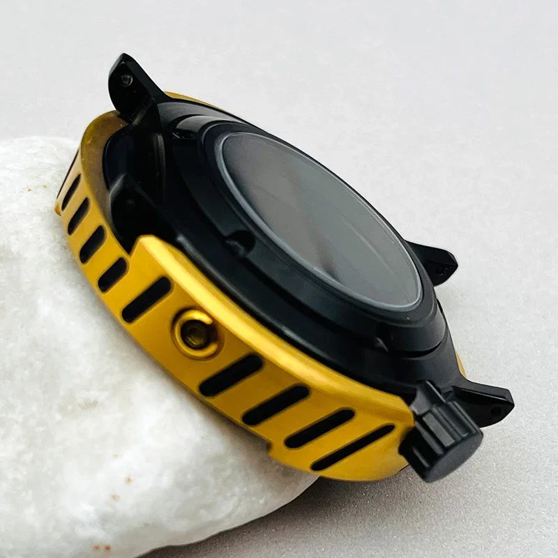 Gold Shell Canned Tuna Watch Cases Transparent Black Sealed Back Cover Fits Seiko NH36 NH35 Movements Watch Repair Replace Parts