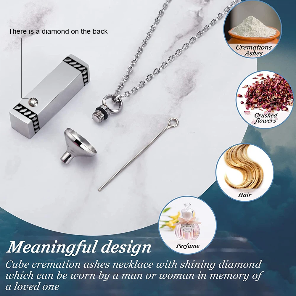 Square Urn Necklace for Ashes Angel Tree of Life Cremation Jewelry Bar Vial Pendant Memorail Ashes Lockets for Loved Ones