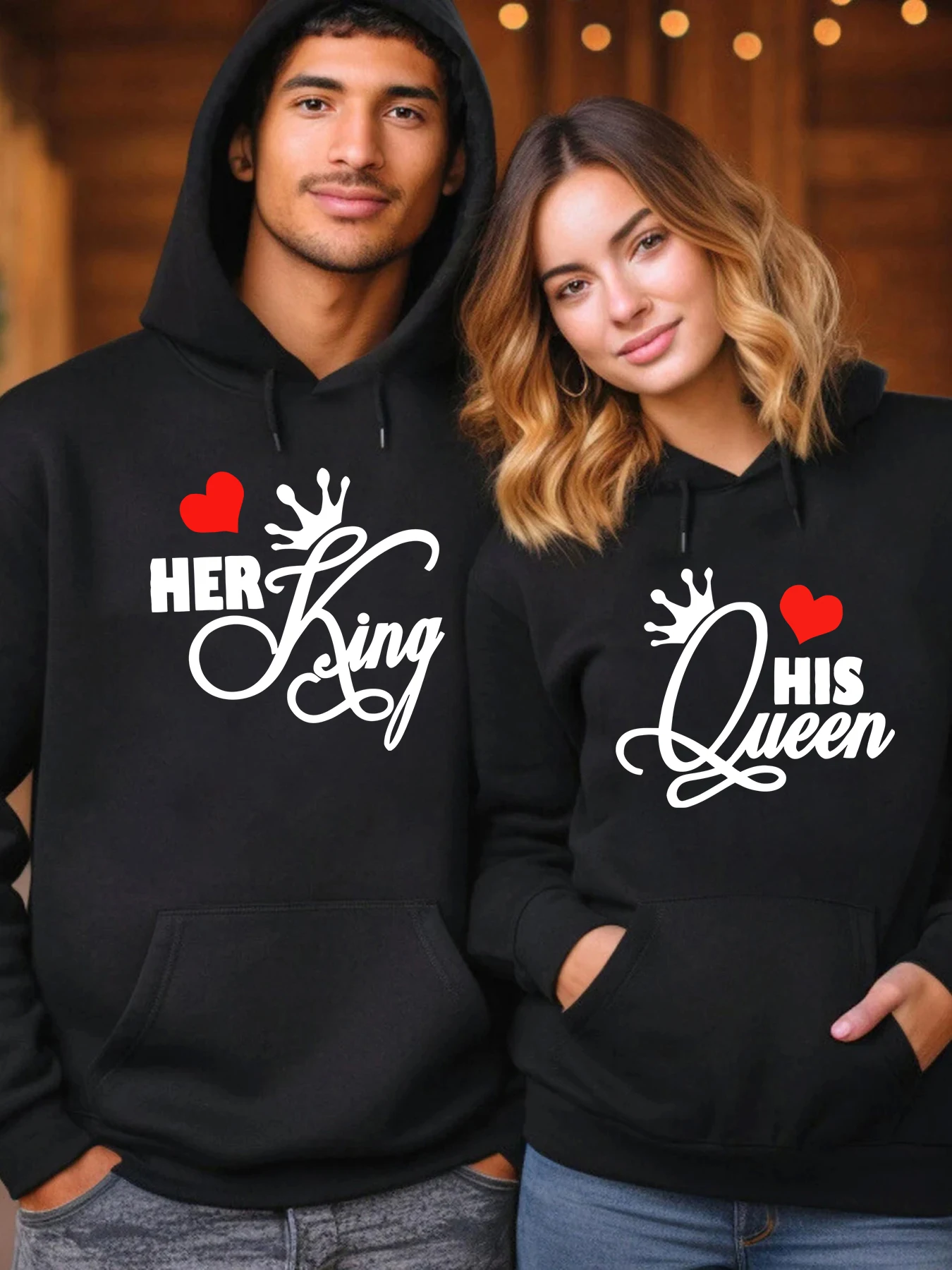 1pc Couple Hoody Her King And His Queen Red Love Print Men Hoodie Pocket Hoodies Casual Loose Pullovers Harajuku Streetwear