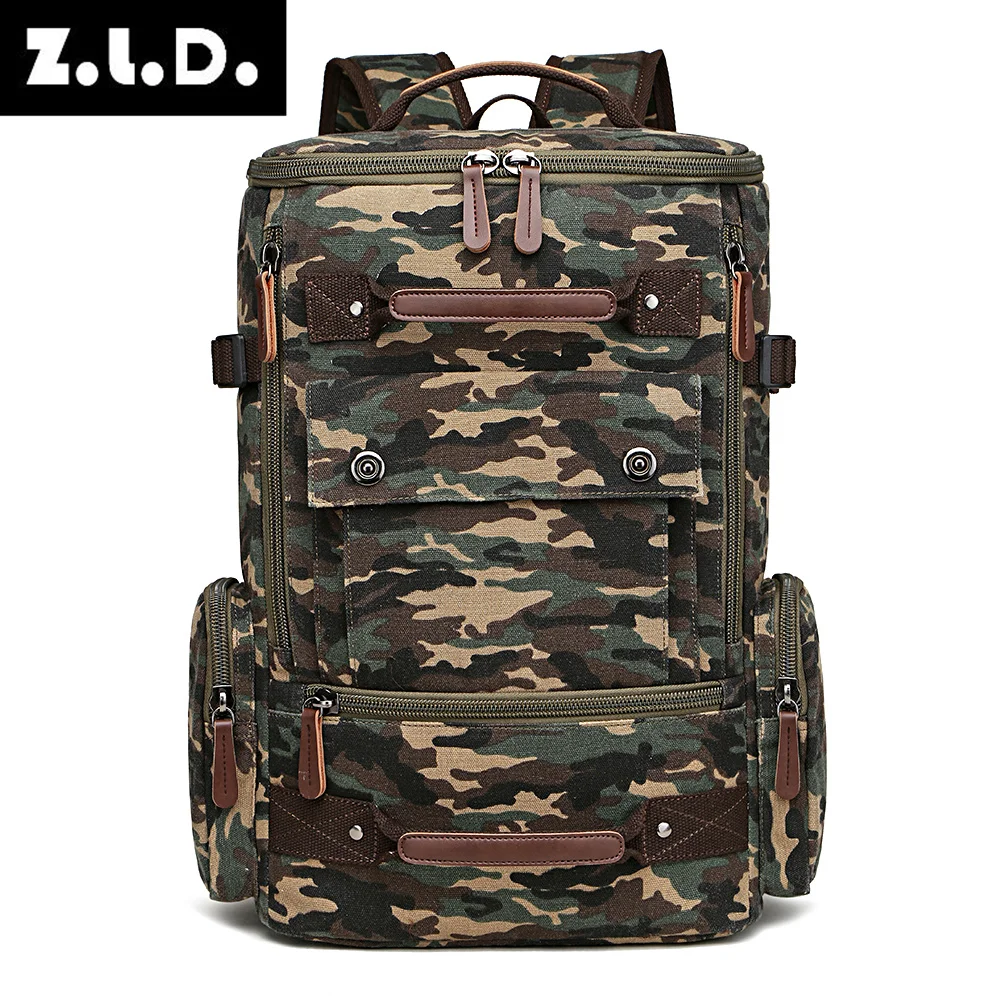 Leisure Large Capacity Sports Durable Travel Hiking Bag Camouflage Backpack Men's Vintage Canvas School