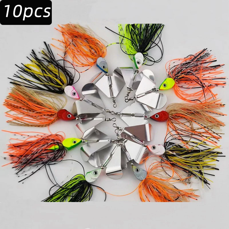 

10pcs Mix Color Fishing Spinner Bait Set Skirt Jig With Heart Shaped Blade For Bass Trout Salmon 10g 14g