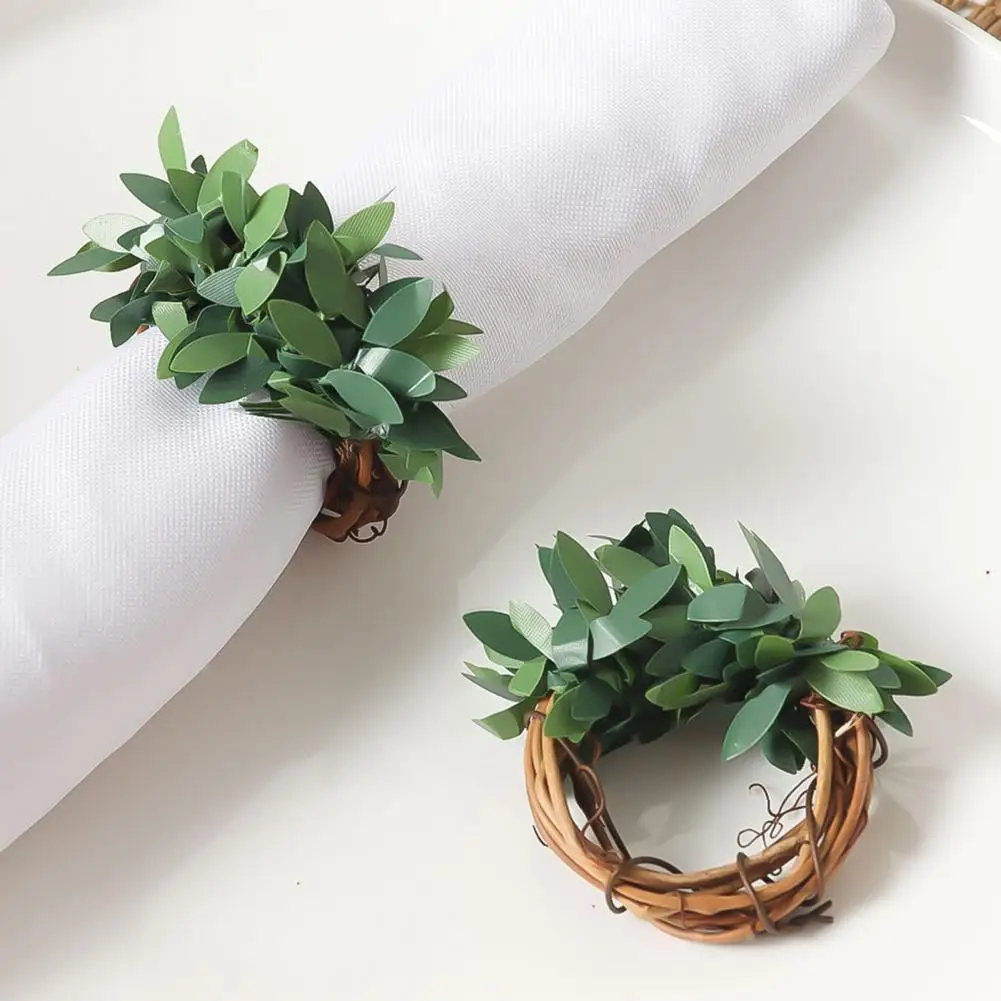 Rustic Napkin Rings Rattan Leaf Wreath Napkin Rings Set for Farmhouse Table Decor Greenery Napkin Holders for Thanksgiving