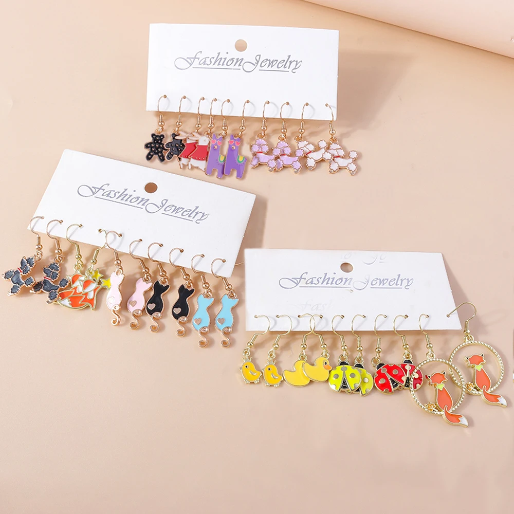 Leslie New Lovely Animals Earrings Fashion Cat Dog Fox Bird Duck Ladybug Earrings for Women Girls Jewelry Gifts