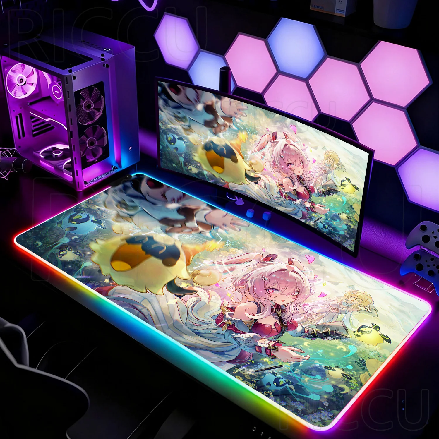RGB XXL Linnea Genshin Impact Mouse Pad Rug Large Desk Mat Keyboard Rubber Game Maximum size 1200x600mm LED Mousepad PC carpet