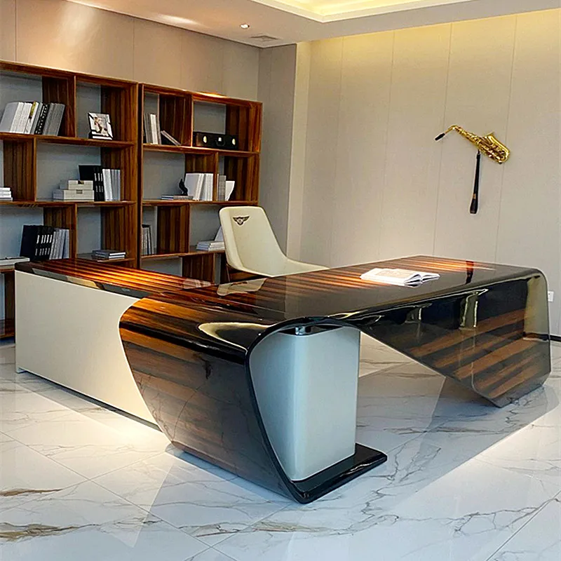 IY* High-end Contemporary Executive Office Desk L-Shape Boss Table  for CEO Manager One-stop Office Desk Furniture Suite Set