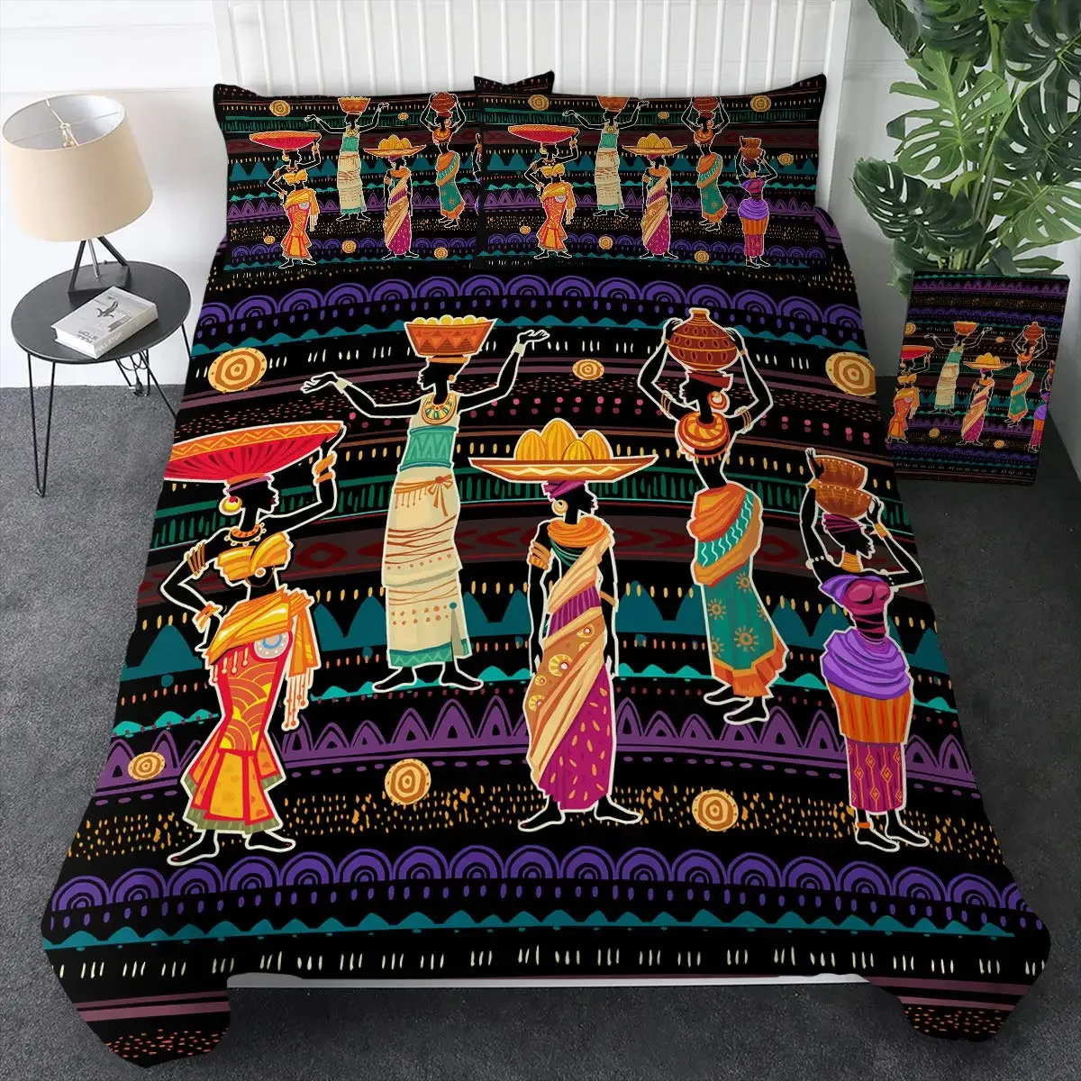 African American Duvet Cover Set Afro Bedding Set 2/3pcs Black Women In Ethnic Dress Bed Set Tribal Modern Urban Home Decor King