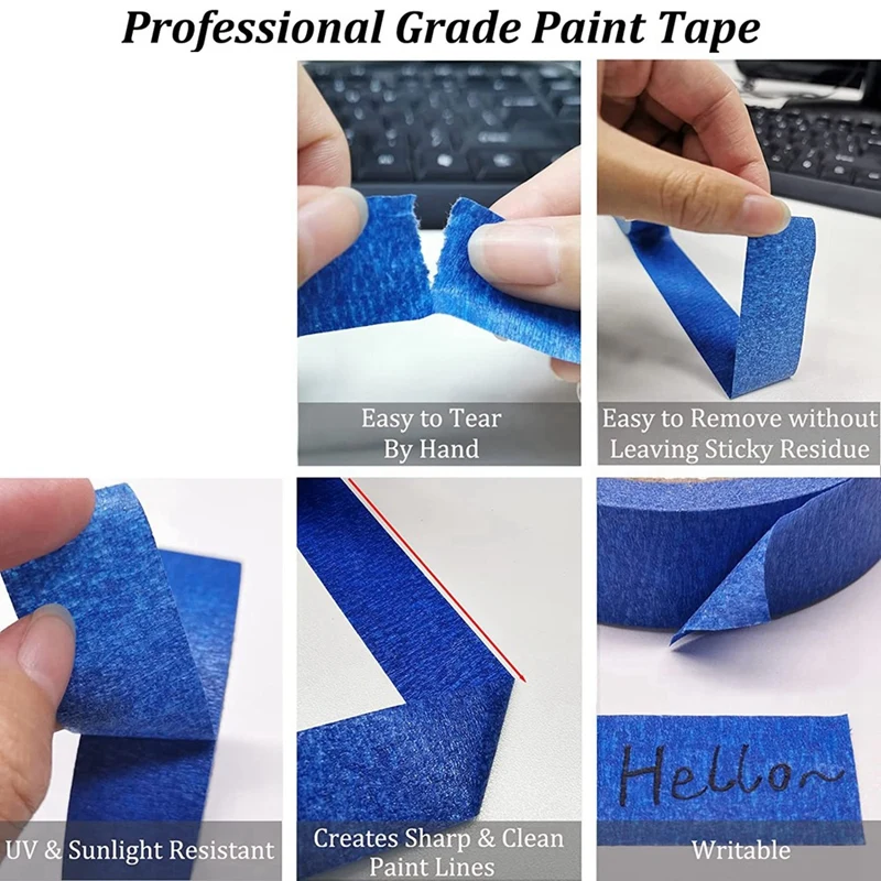 3Rolls Multi-Surface Medium Adhesive Paint Tape Safe Wall Painting, Edge Finishing-1 Inch X 22 Yards Blue