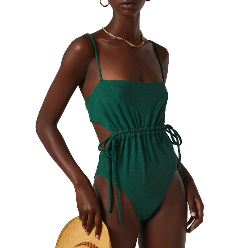 2023 New Sexy One Piece Swimsuit Off The Shoulder Solid Swimwear Women Flat Collar Bathing Suits Summer Beachwear Strap Design