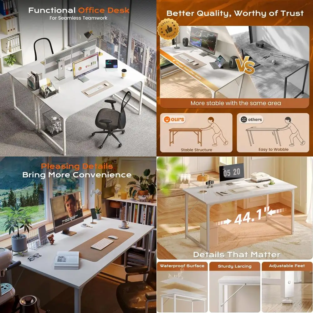 

Широкий стол размером 24x48 дюймов для игр, офиса, учебы — металлический каркас, белая отделка, идеально подходит для дома