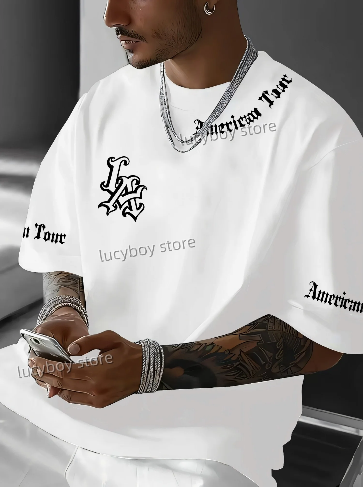 summer hot seiiing Mens LA Printed Short Sleeve T Shirt Man O-Neck Sportwear  Racing Jersey Tee Vintage Casual Tops Men Clothes