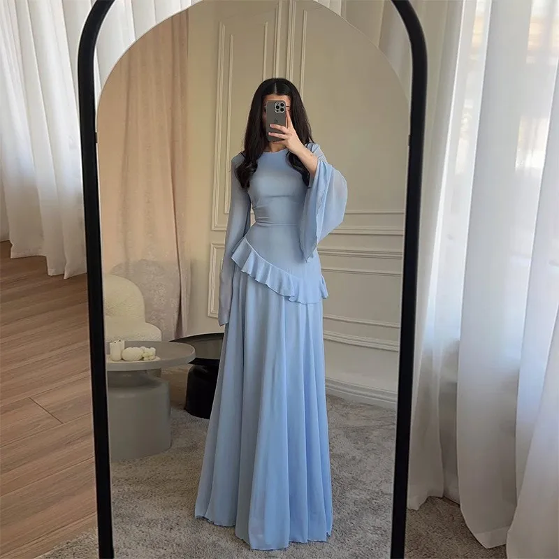 Women Chiffon Solid Ruffled Dress Flare Sleeve Round Neck 2025 New Elegant Maxi Gown Evening Party Fashion Holiday Lady - AliExpress 200000345 Women Chiffon Solid Ruffled Dress Flare Sleeve Round Neck 2025 New Elegant Maxi Gown Evening Party Fashion Holiday Lady - AliExpress 200000345