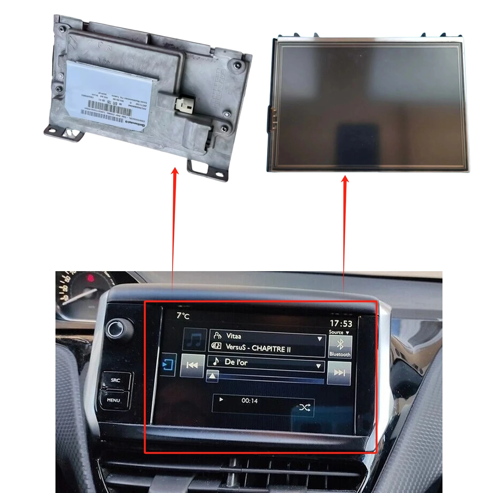 7” LCD Screen Display 9807073580 for Peugeot 208 2008 3008 Citroen C2 3 4 SMEG SMEG+ MRN Car Navigation Radio Replacement Parts