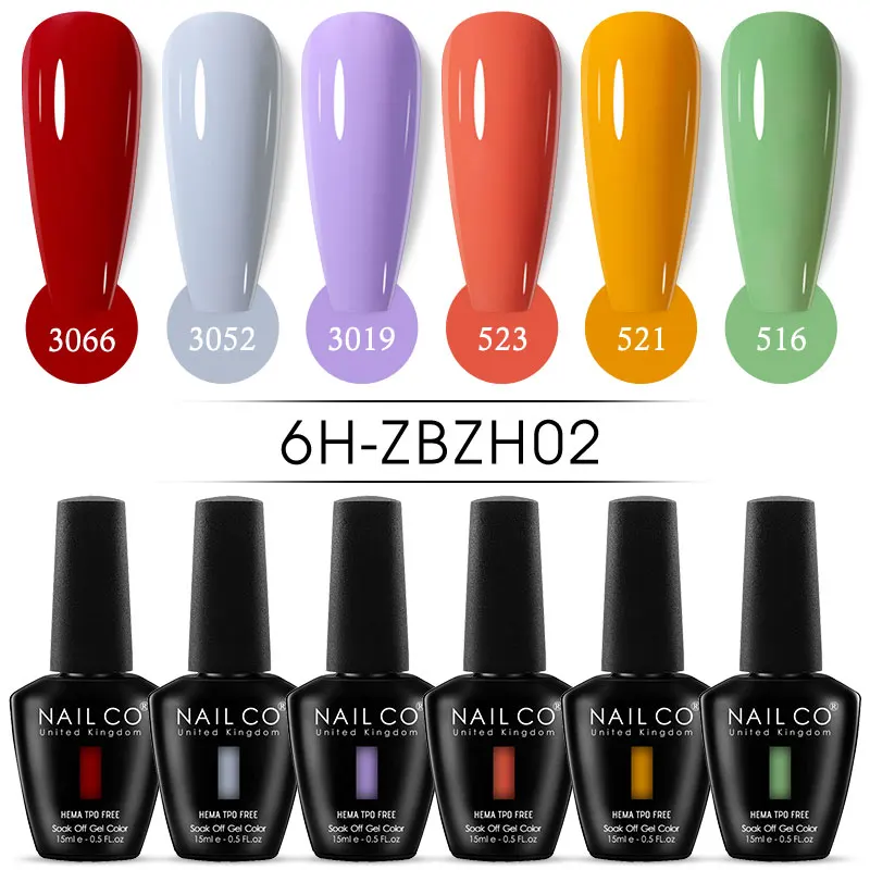 NAILCO 6pc Nail Gel Polish Set All-Season Ultra Pigmented Semi Permanent UV Painting Gel Nails Salon DIY Manicure Varnish Design