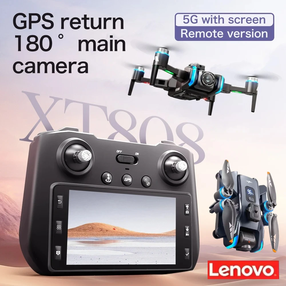 Lenovo  Brushless Motor  XT808 max GPS Drone Professional HD Dual Camera Dron 5G WIFI FPV Foldable RC Quadcopter Helicopter