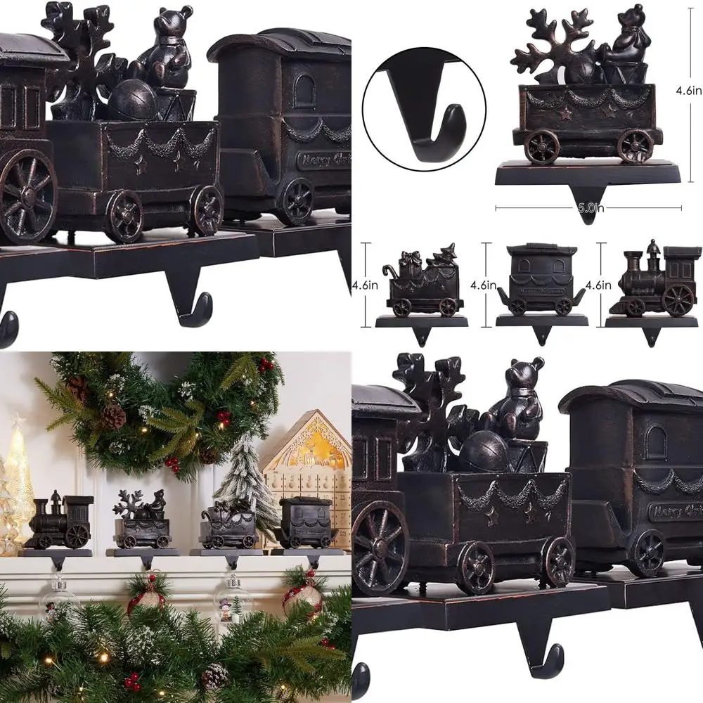 

Fireplace Mantel Christmas Stocking Holders Set, Train Design & Anti-Skid Hangers, 4-Pack Holiday Decor
