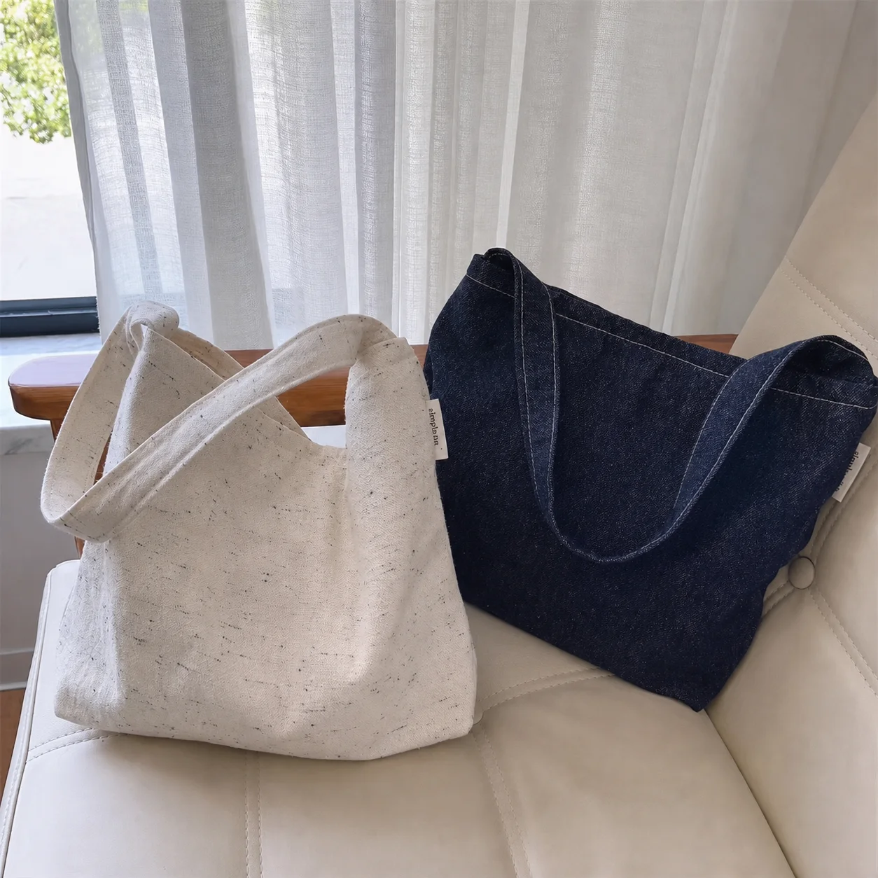 Denim Canvas Tote Bag Comfortable Minimalist Canvas Bag Women'S Shoulder Tote Bag Breathable For Short Trips Office School