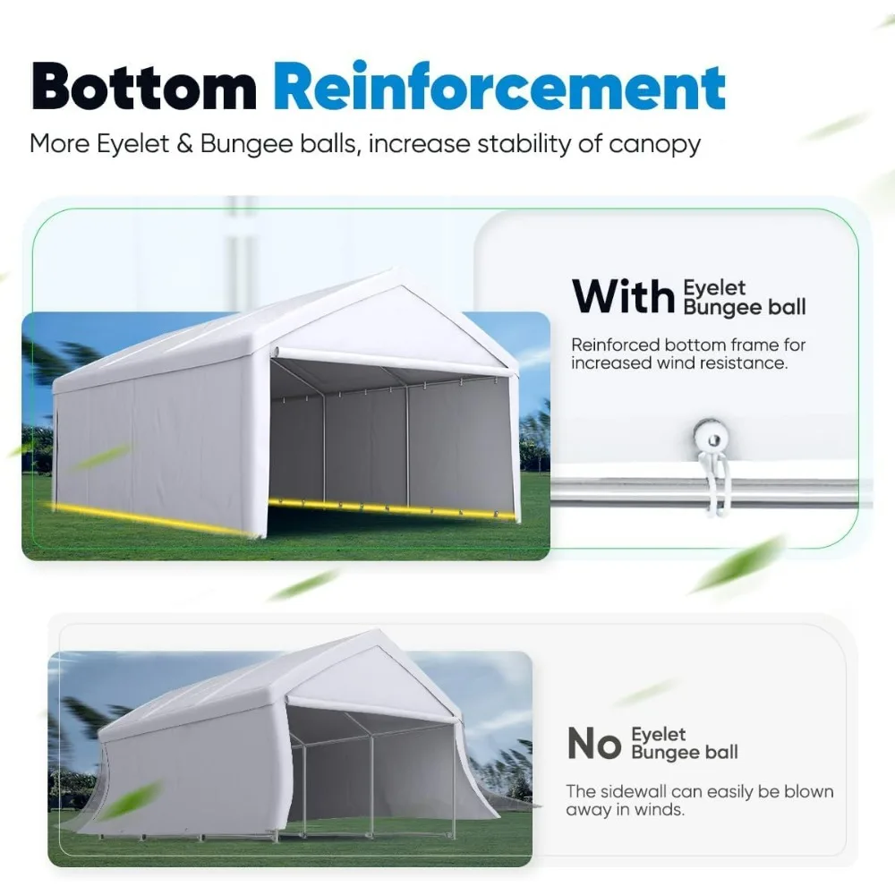 13'X20' Heavy Duty Carport with Removable Sidewalls Reinforced Car Canopy Garage Outdoor Boat Shelter - White