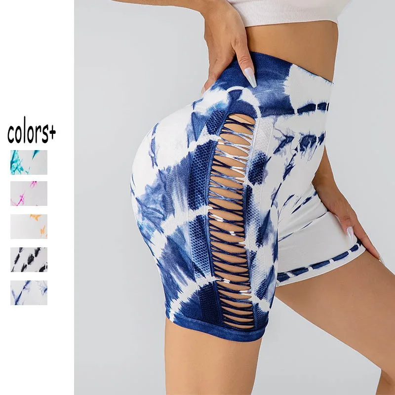 

TRY TO BN Tie Dye Shorts Sports Fitness High Waist Side Hole Scrunch Workout Leggings Running Cycling Gym Clothing Tights Women