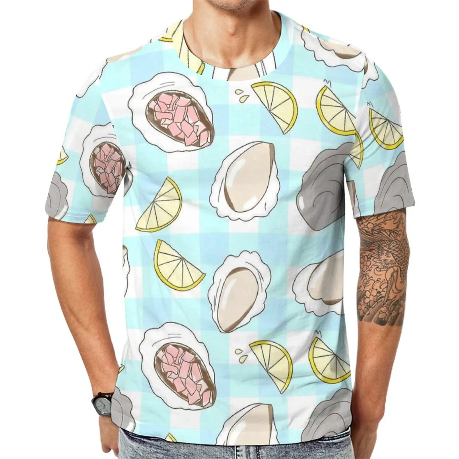 Oysters With Splash Of Lemon T Shirt  Retro T-Shirts Men Aesthetic Tee Shirt Premium Short Sleeve Design Tees Big Size