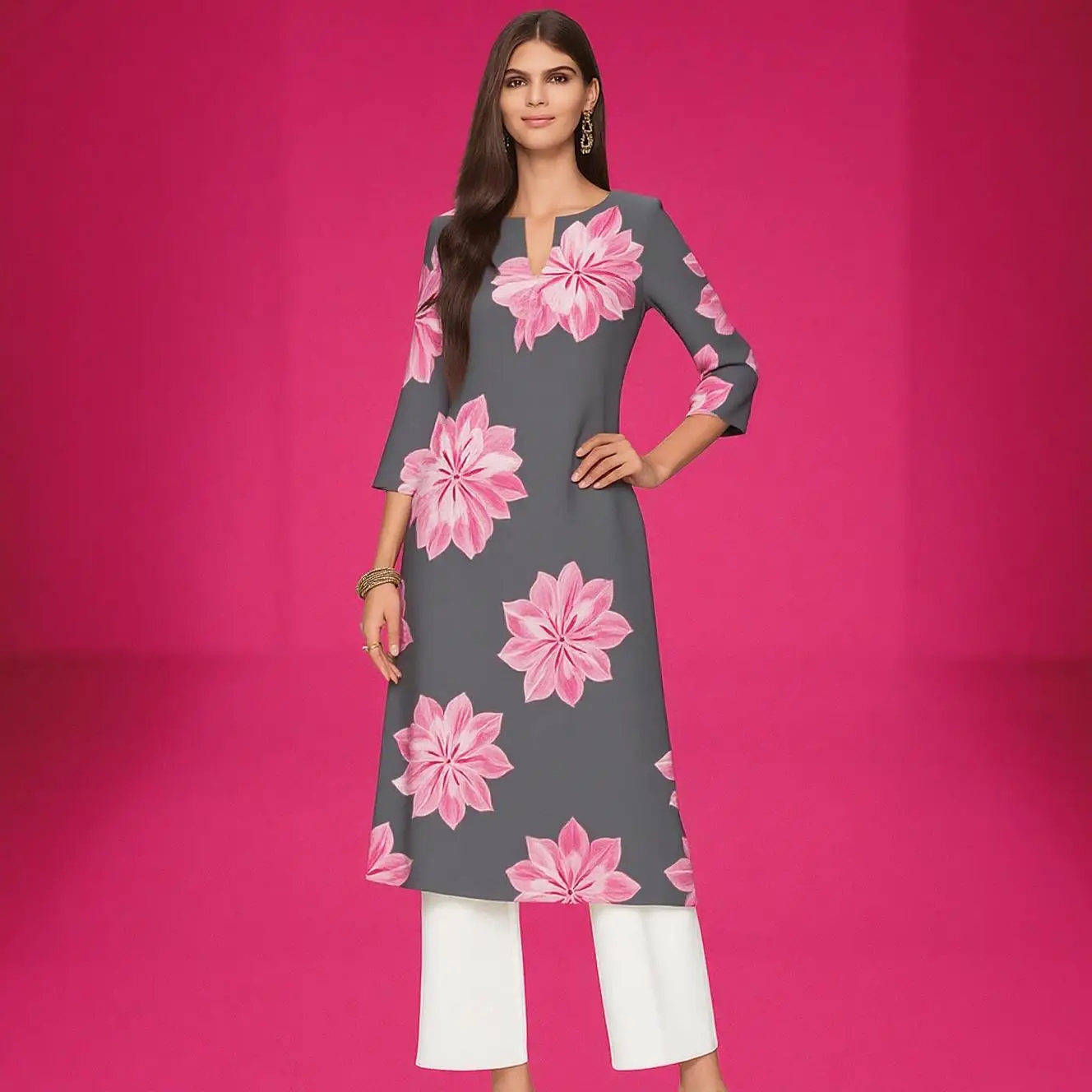 فستان كورت كاجوال للسيدات المسلمات أنبوب مستقيم كاجوال على شكل زهرة عرقية فساتين إسلامية بأكمام طويلة #5