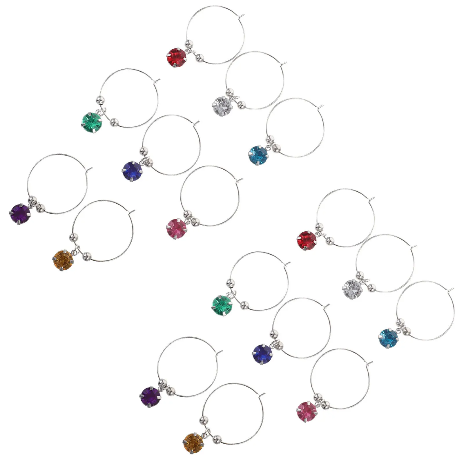 

16pcs Wine Glass Ring Colorful Rhinestone Pendant Identify Label Rings For Party Decoration Glass Charms Makers Kitchen Bar