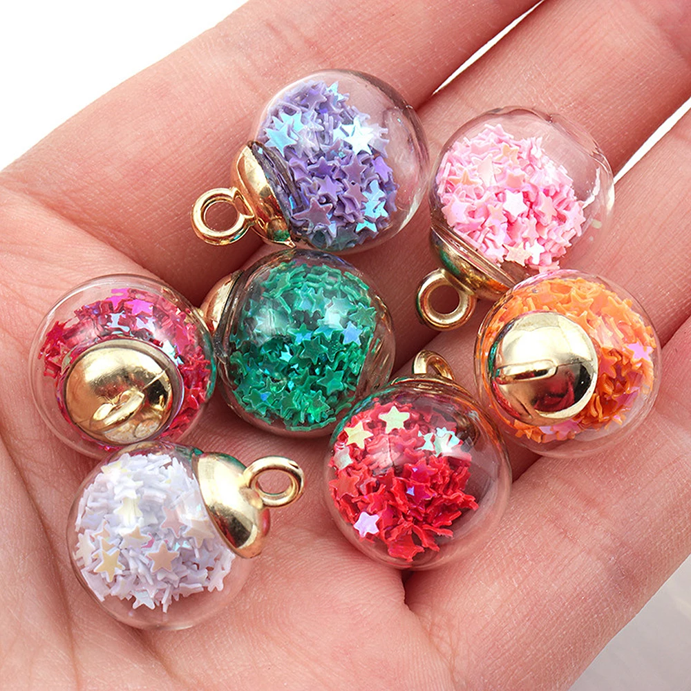 10Pcs Charms Star Sequins Transparent Glass Ball 16mm Pendants Crafts Making Findings Handmade Jewelry DIY for Earrings Necklace