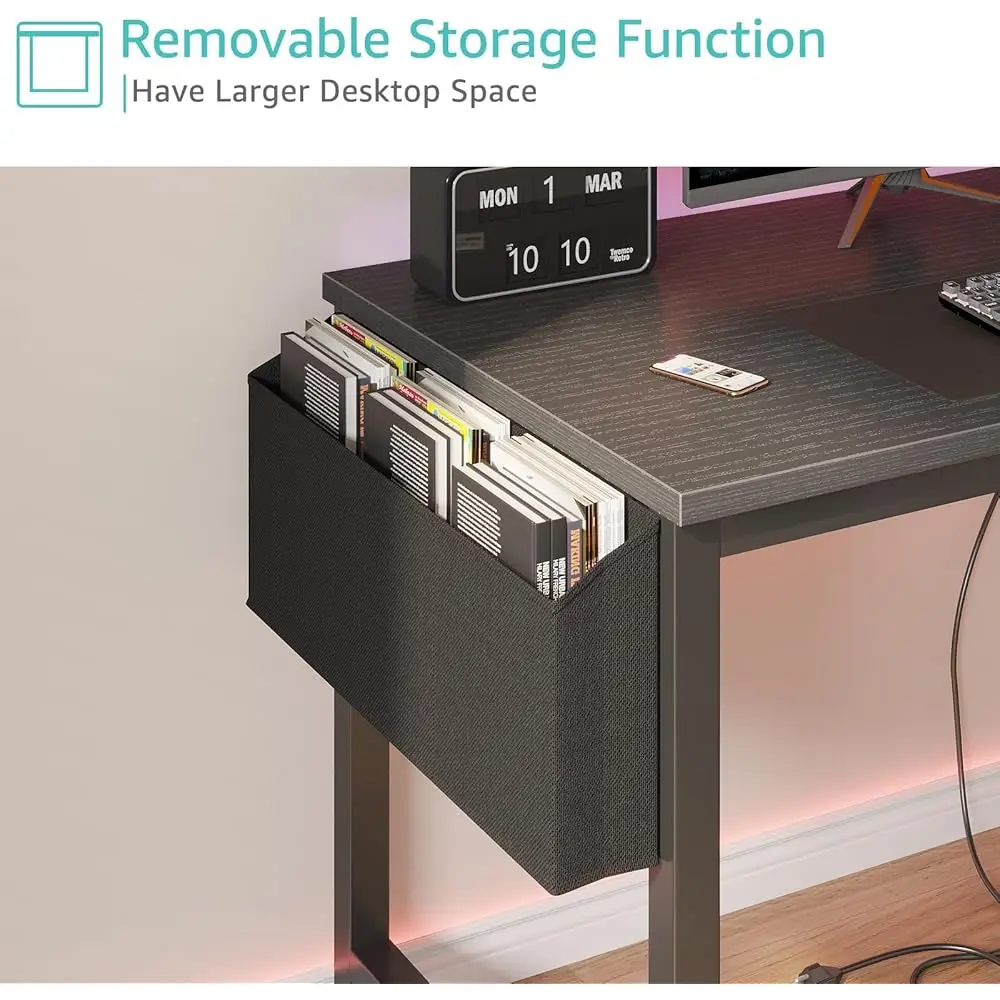 Gaming Desk With Power Outlet, 47 H Teen Study Table Home Office Work Writing Computer Desks With Charging Station Outlets